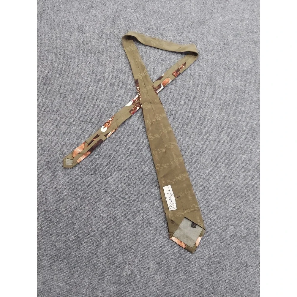 Vtg Michael Jordan Tie Necktie Silk Olive Green‎ Graphic Chicago Bulls Spellout